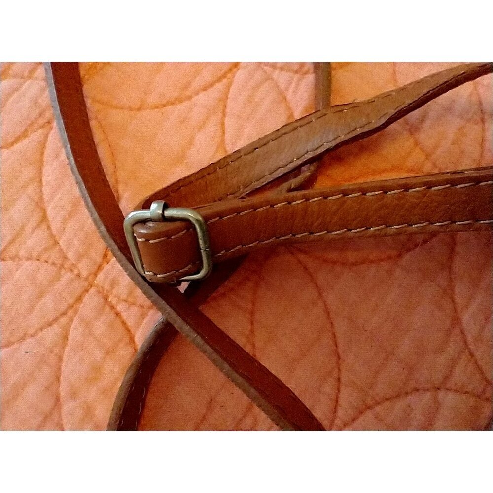 Zagara Women's Crossbody Shoulder Bag Tooled Leather Italy Ivory & Tan 8.5x9.5 - Picture 7 of 10